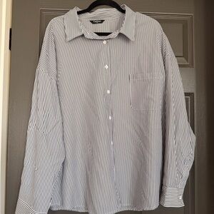 Classic Black and White Striped Women's Button Down Shirt